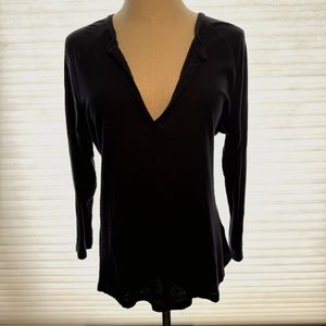 James Perse Split Neck Long Sleeve Raglan Tee - Navy Medium (size 2)